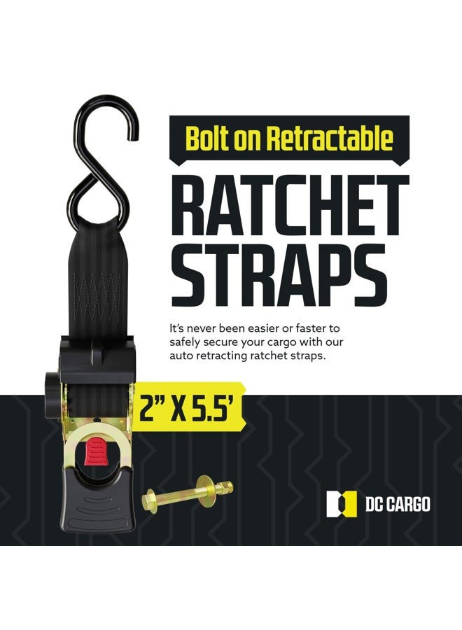 DC Cargo Mall Bolt-on Auto Retractable Ratchet Straps - (2 Pack) 2 Inch x 5.5 Ft - 1,333 lbs Break Strength - Retractable Ratchet Tie Down Straps for Boats, Jet Skis, Motorcycles, ATVs - Image 2