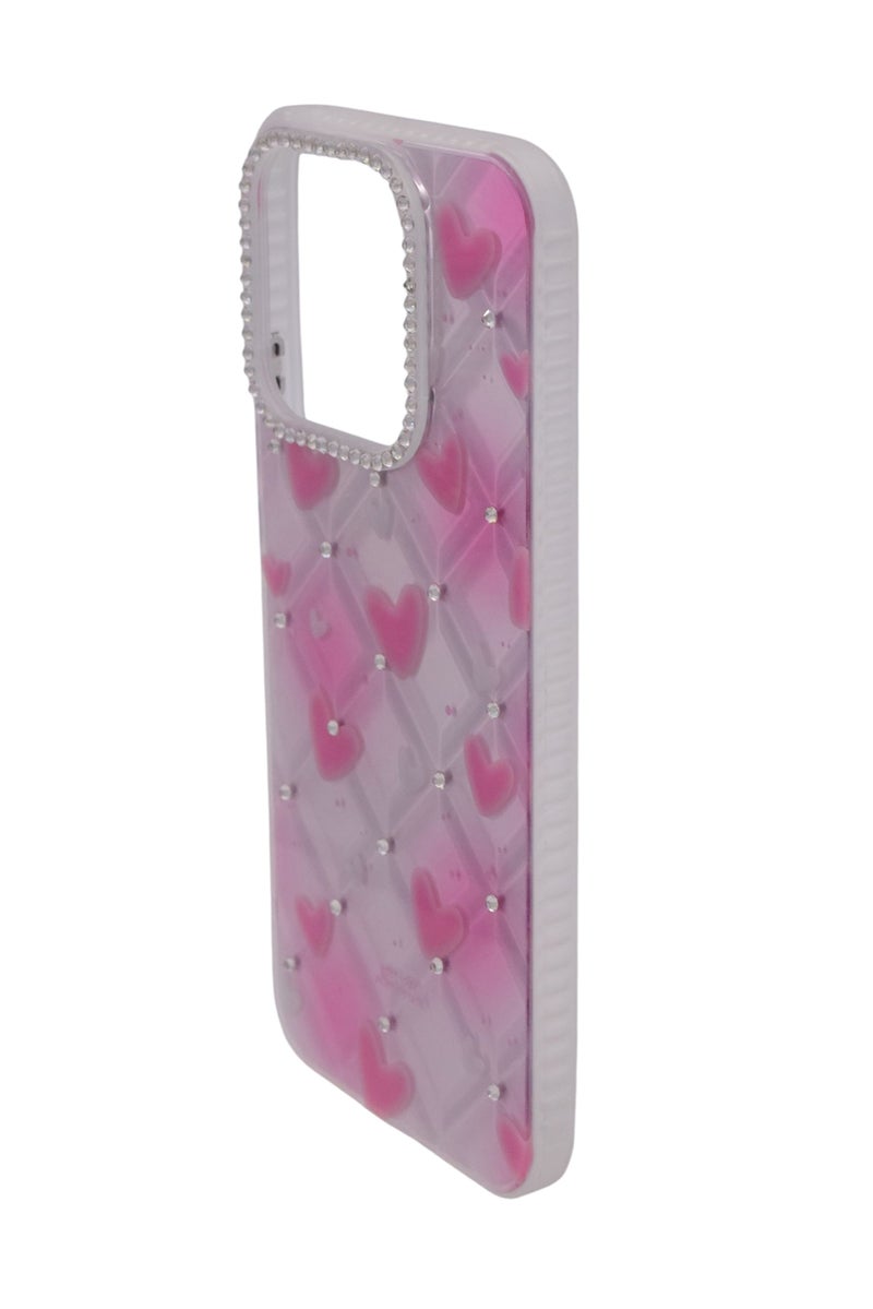 CFS TPU Heart Printed Back Cover Case with Rhinestone Camera Border For HONOR X8C - Pink Transparent - Image 2