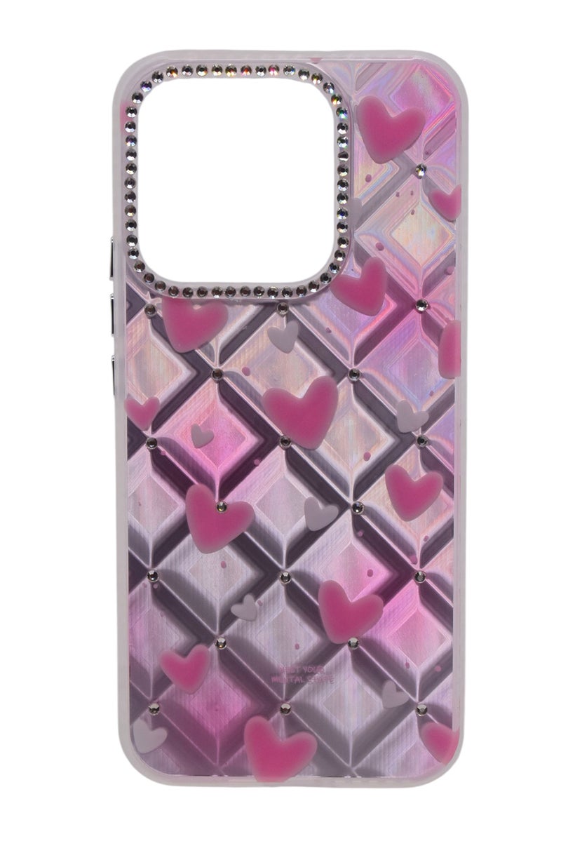 CFS TPU Heart Printed Back Cover Case with Rhinestone Camera Border For HONOR X8C - Pink Transparent - Image 1