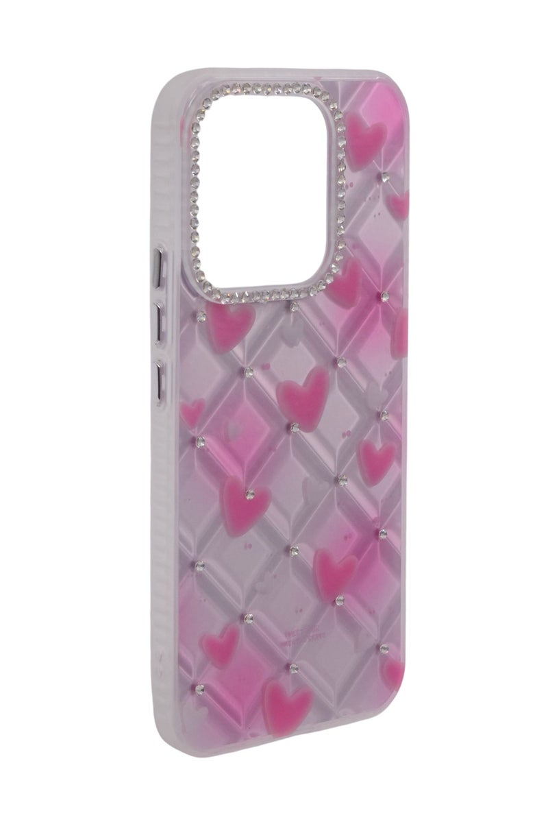 CFS TPU Heart Printed Back Cover Case with Rhinestone Camera Border For HONOR X8C - Pink Transparent - Image 3