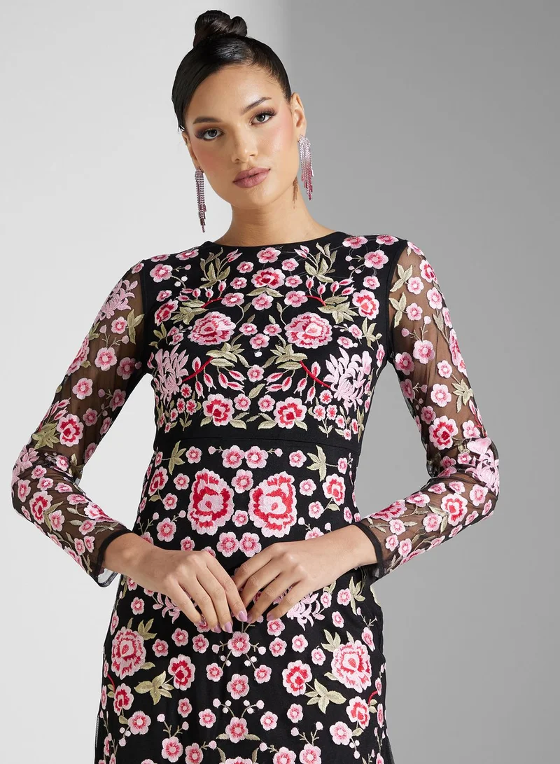 Frock and Frill Floral Embroidered Dress