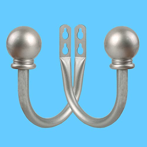 Kowibcl Curtain Holdbacks, Curtain Hooks for Drapes with Screws Wall Mounted, Decorative Drapery Holdbacks for Bedroom Livingroom Office, Satin Nickel Ball Finials Curtain Tiebacks (2pcs) - Image 1