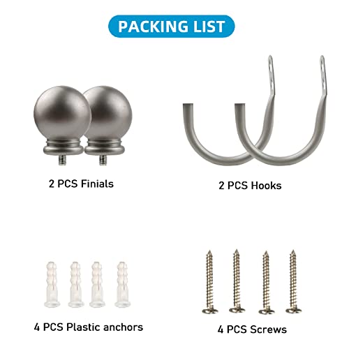 Kowibcl Curtain Holdbacks, Curtain Hooks for Drapes with Screws Wall Mounted, Decorative Drapery Holdbacks for Bedroom Livingroom Office, Satin Nickel Ball Finials Curtain Tiebacks (2pcs) - Image 3