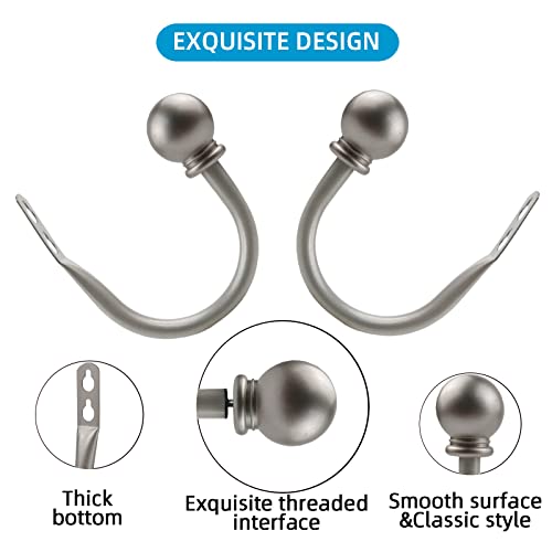 Kowibcl Curtain Holdbacks, Curtain Hooks for Drapes with Screws Wall Mounted, Decorative Drapery Holdbacks for Bedroom Livingroom Office, Satin Nickel Ball Finials Curtain Tiebacks (2pcs) - Image 4