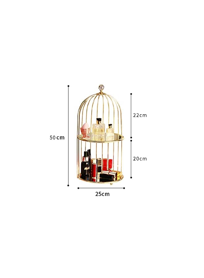 Organizer, Cosmetic Rack Bird Cage Desktop Makeup Organizer Rack ,Cosmetic Storage Basket with Removable Glass Tray, Tabletop Organizer , Countertop, Bathroom and More (2 Tier Bird Cage)  - Image 3