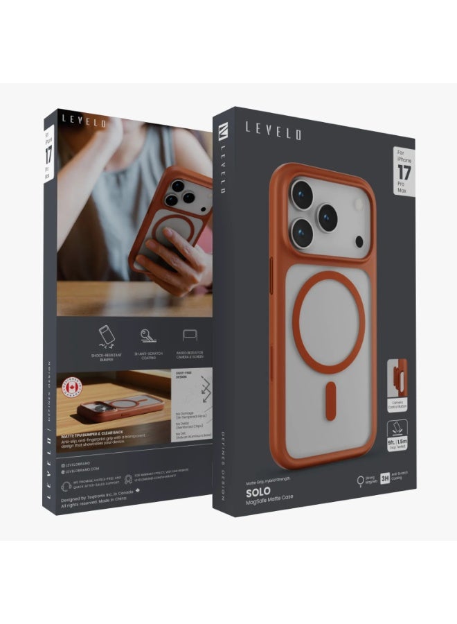 ليفيلو جراب سولو مات ماج سيف لهاتف آيفون 17 برو ماكس / 5 أقدام | مقاوم للسقوط من ارتفاع 1.5 متر / متوافق مع ماج سيف / مغناطيس قوي / غطاء خلفي - برتقالي - Image 5