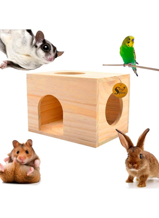 Sage Square Sage Square Wood HideHouse Hut Hammock Sleeping Cabin Cage Accessory Toy for Hamsters, Hedgehog, SugarGlider, Birds, Rabbit, Small Guinea Pig  - Image 1
