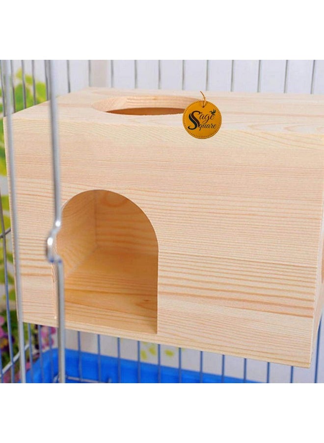 Sage Square Sage Square Wood HideHouse Hut Hammock Sleeping Cabin Cage Accessory Toy for Hamsters, Hedgehog, SugarGlider, Birds, Rabbit, Small Guinea Pig  - Image 5