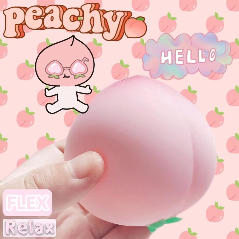 Kawaite Squishy Stress Balls Peach Squeeze Ball 1 Pack, Stretchy Dough Ball Peach Squeeze Fidget Toys, Fruit Stress Ball Squishy Toys for Kids ＆ Adults, Ideal for Autism/ADHD/Teens Anxiety - Image 2