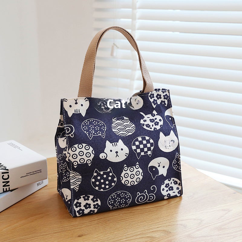 Japanese Canvas Tote Lunch Bag Fashionable Office Button Japanese cat 