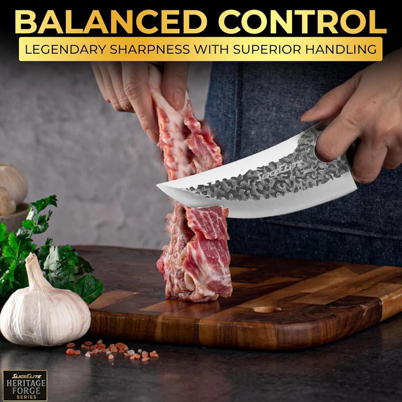 SliceElite 3PCS Hand-Forged Professional Butcher Knife Set: Cleaver, Sharp Viking, & Boning, Knives for meat cutting | Chef Set with Gift Box meat cutting knife Perfect BBQ Gift for Men - Image 3