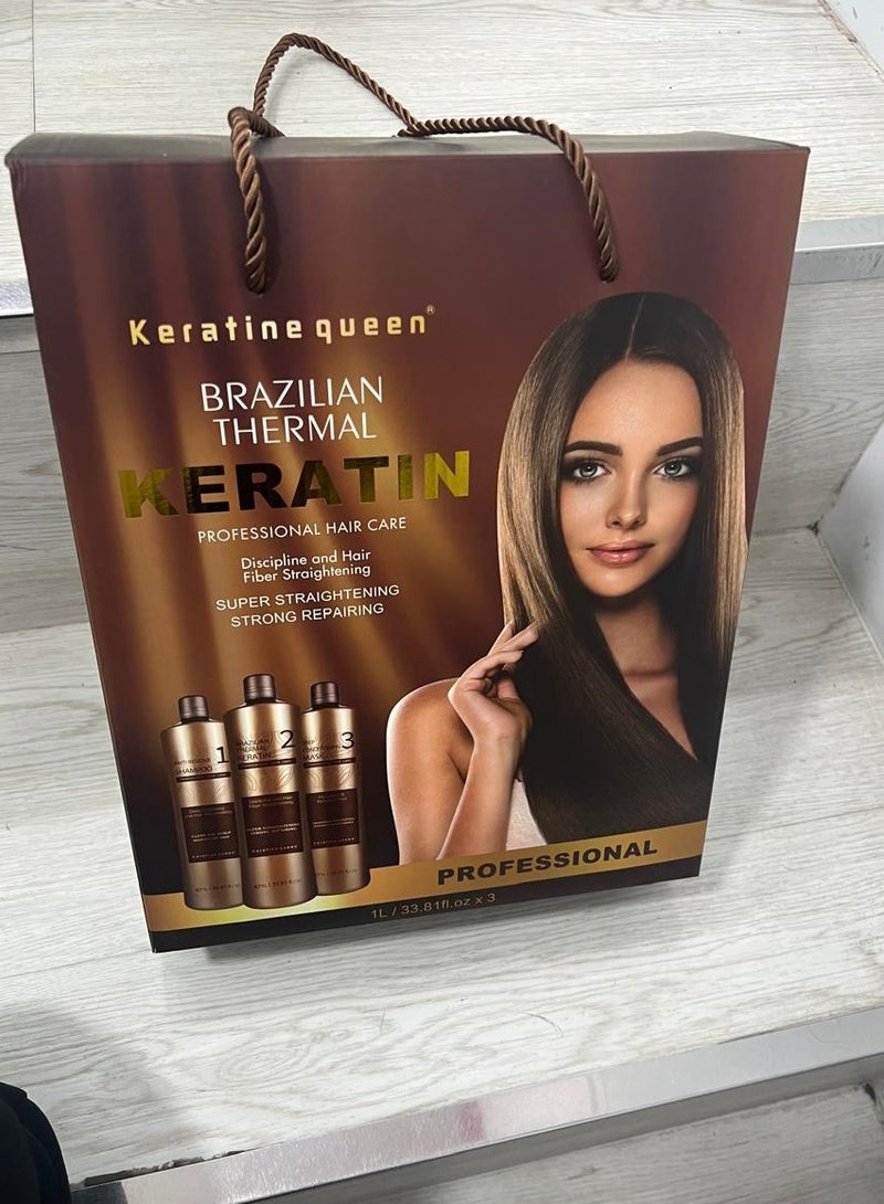 Keratine Queen Brazilian Thermal Keratin Treatment 3-in-1 Kit – Professional Hair Straightening, Frizz Control & Deep Repair System - Image 2
