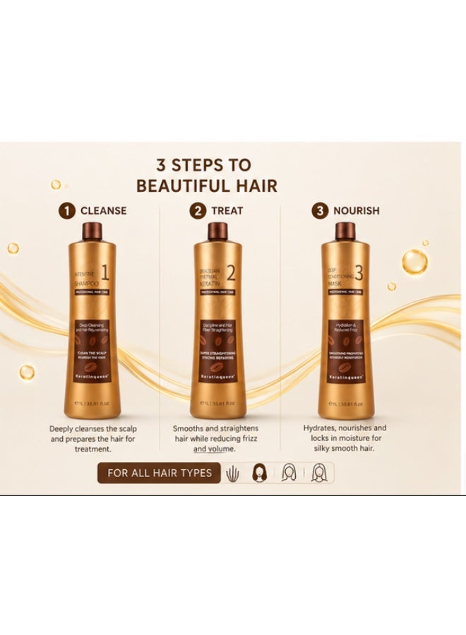 Keratine Queen Brazilian Thermal Keratin Treatment 3-in-1 Kit – Professional Hair Straightening, Frizz Control & Deep Repair System - Image 2