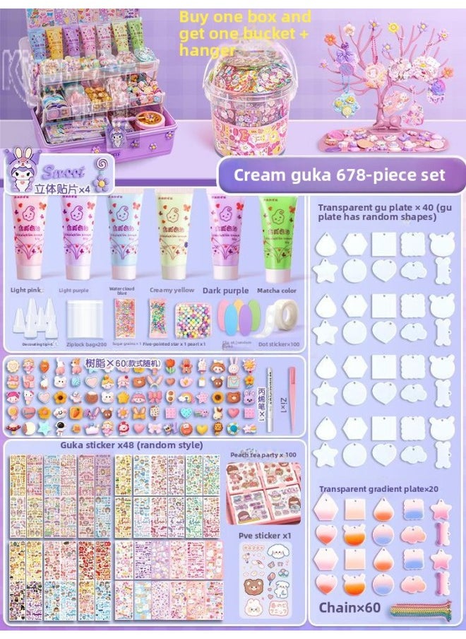 Generic - Guka Full Set Cream Gum Guka Toy Handmade Diy Children Guta Guka Set Box Cool Capka Cuka Stickers-Color:[Buy A Box And Send A Bucket + Display Stand] 678-piece Set Of Cream Glue Goo Cards (send Three-dimensional Stickers +100 Hand Account Stickers) - Image 1