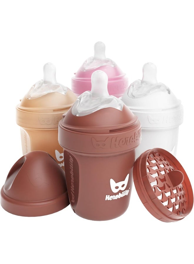 Herobility Double Anti-Colic Baby Bottles â€“ 5 fl oz/140ml â€“ 4-Pack â€“ BPA-Free - Multicolor - Image 1