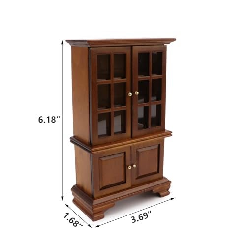 Cutemini Dollhouse Furniture Cabinet 112 Scale Miniature Kitchen Accessories Wooden Cupboard Bookcase Display Shelf for Living Room Decoration Brown - Image 5