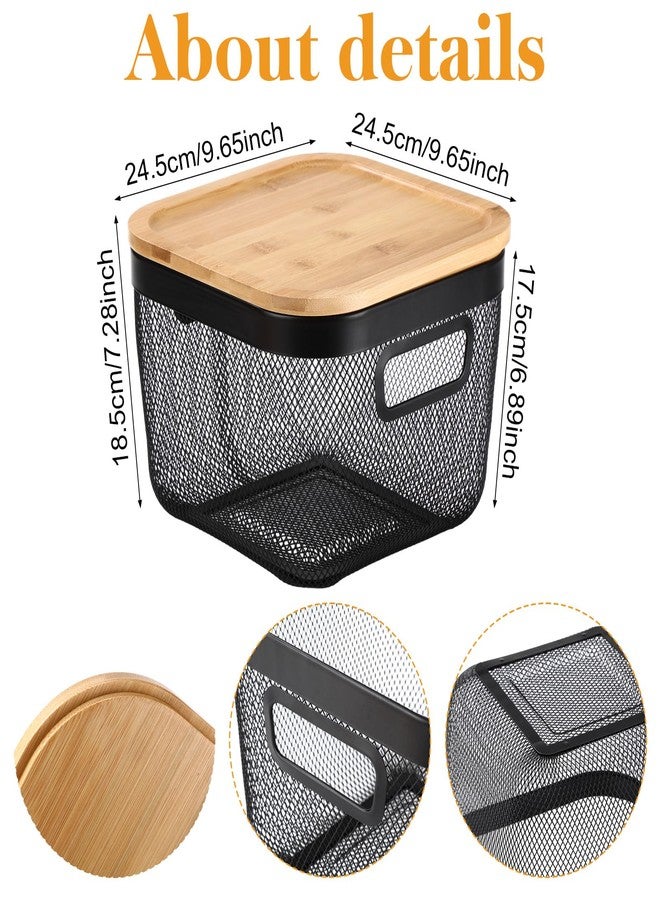 Maxdot 4 Pack Metal Mesh Steel Basket with Bamboo Lids Stackable Baskets Metal Mesh Basket with Handles Wire Storage Bin for Pantry Bathroom Kitchen Cabinets Shelves - Image 2