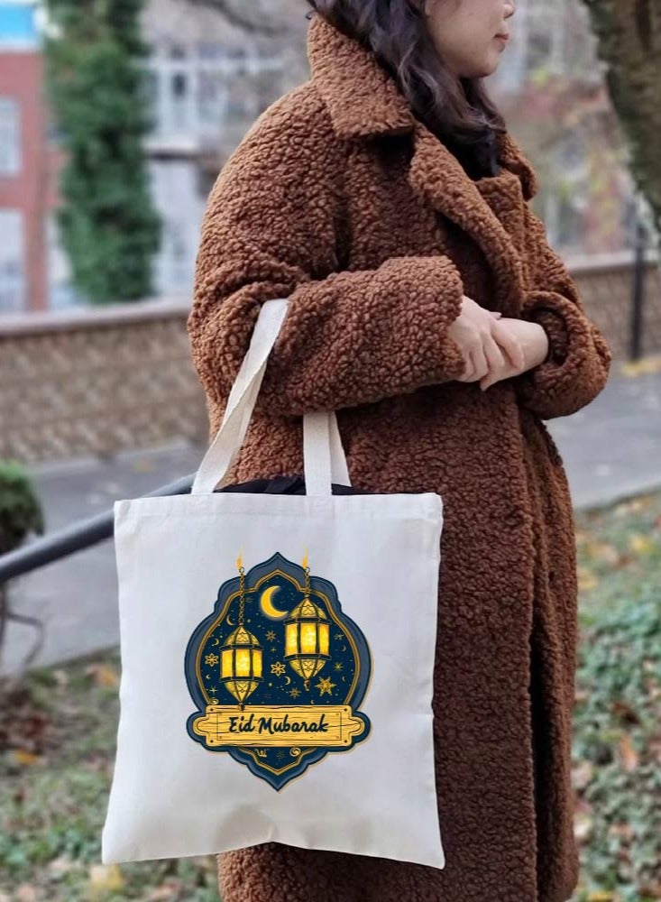 PRINTSHOP4ME Eid Cotton Shopper Bag - Reusable and Eco-Friendly Canvas Tote Bag for Women - Gift for Eid - Perfect for Shopping and Everyday Use - Celebrate Eid in Style  - Image 5