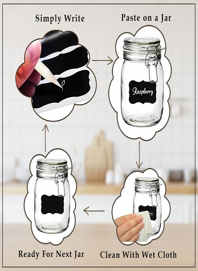 GLUN 100 Piece Waterproof Vinyl Black Labels Stickers for Mason Jar Glass & Plastic Bottles, 100 Labels Piece Stickers with 1 Piece White Pencil, Self-Adhesive Spice - Image 3