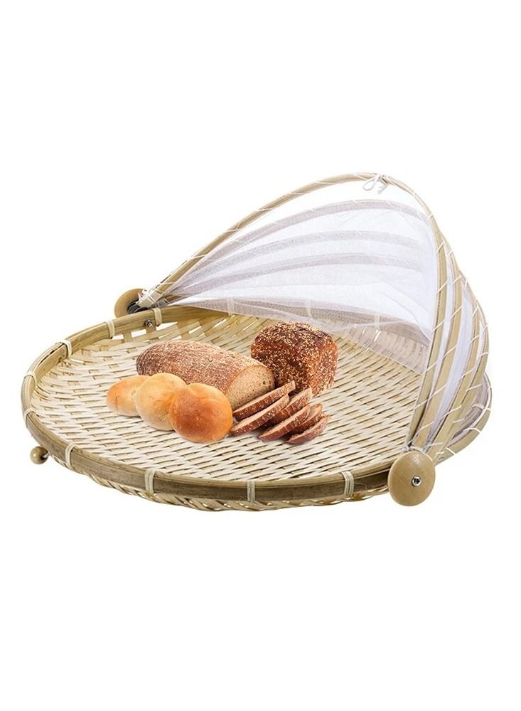 DubaiGallery Bamboo Food Serving Basket, Tent Hand Woven Meal Table Food Tray, Cover with Mesh Gauze Cover for Vegetable Fruit Bread, Dustproof, Storage Container for Picnic, Outdoor, Home Drying  - Image 5