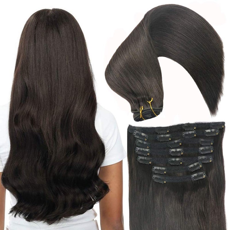 Eufficco Real Human Hair Lace Clip In Hair Extensions Thick Ends Color Off Black 1b 14inch 100g Remy Hair Extensions Silky Soft Straight Double Wefted Lace Backed Clip Ins