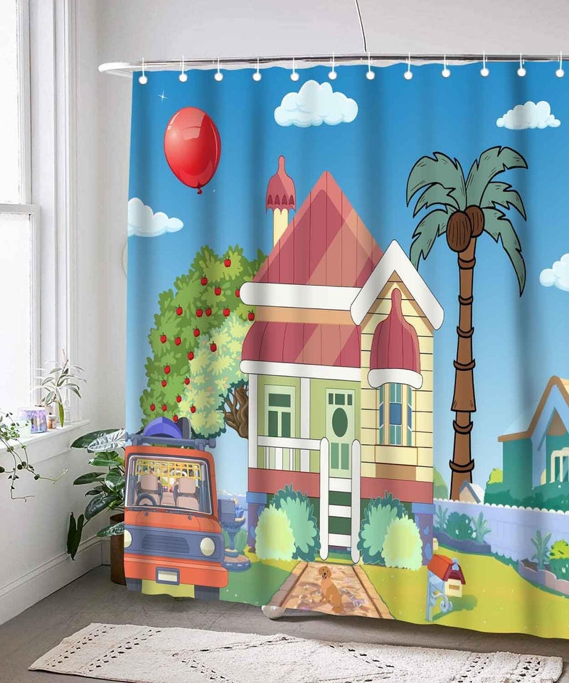 SIMSAN Kids Shower Curtain Blue Background Kids Balloon Theme Decorative 72X72 Shower Curtain for Girls Boys Bathroom Decor Cute Colorful Bathroom Bathtub Decorative Polyester Accessories with Hooks - Image 4