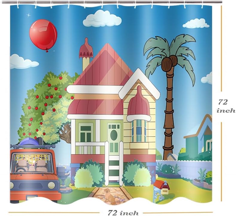SIMSAN Kids Shower Curtain Blue Background Kids Balloon Theme Decorative 72X72 Shower Curtain for Girls Boys Bathroom Decor Cute Colorful Bathroom Bathtub Decorative Polyester Accessories with Hooks - Image 5