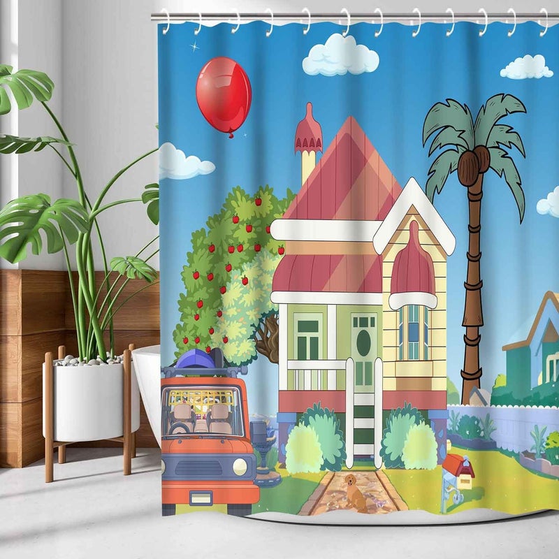 SIMSAN Kids Shower Curtain Blue Background Kids Balloon Theme Decorative 72X72 Shower Curtain for Girls Boys Bathroom Decor Cute Colorful Bathroom Bathtub Decorative Polyester Accessories with Hooks - Image 2