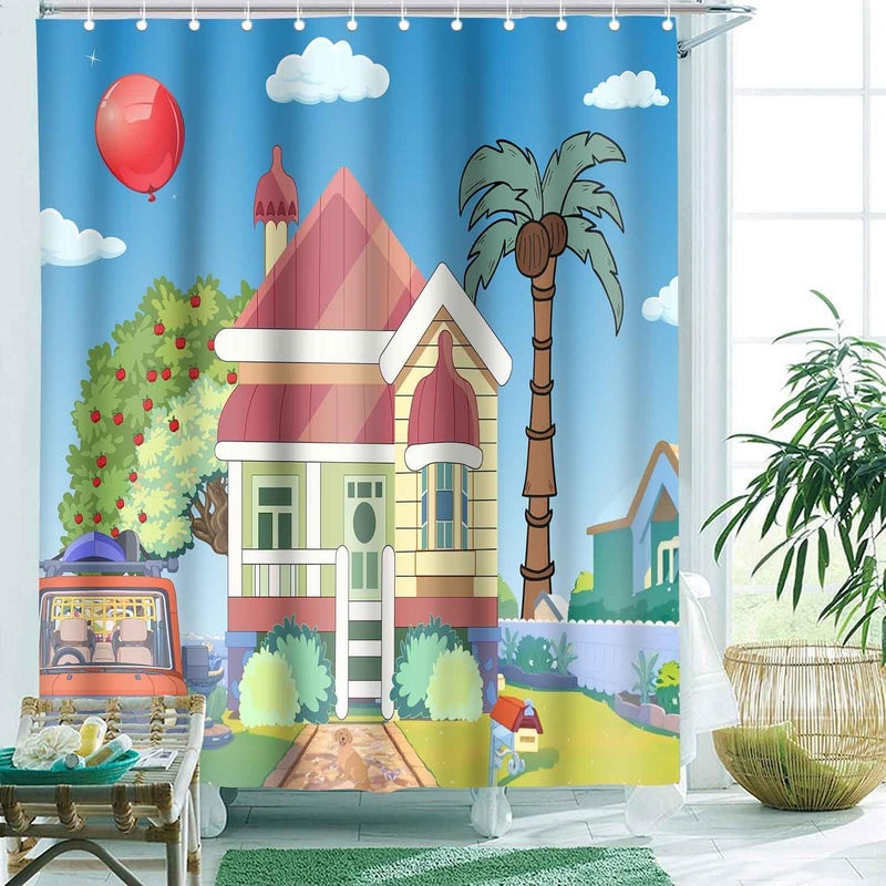 SIMSAN Kids Shower Curtain Blue Background Kids Balloon Theme Decorative 72X72 Shower Curtain for Girls Boys Bathroom Decor Cute Colorful Bathroom Bathtub Decorative Polyester Accessories with Hooks - Image 1
