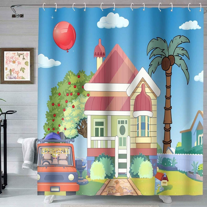 SIMSAN Kids Shower Curtain Blue Background Kids Balloon Theme Decorative 72X72 Shower Curtain for Girls Boys Bathroom Decor Cute Colorful Bathroom Bathtub Decorative Polyester Accessories with Hooks - Image 3