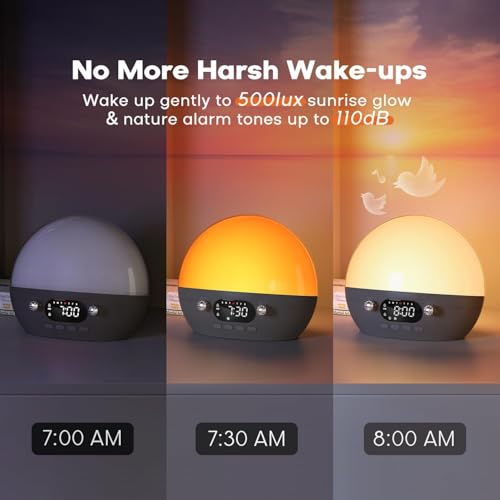 Dekala RestOnn Sunrise Alarm Clock Sunset Sound Machine 7-Day Programmable Loud Dual Alarm Clock, White Noise Natural Sounds for Sleeping Bluetooth Speaker Amber Night Light - Image 3