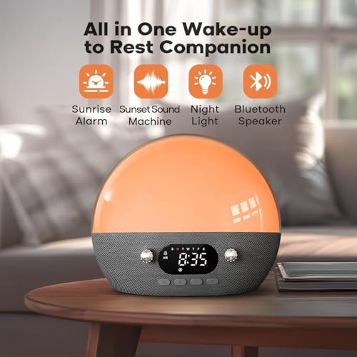 Dekala RestOnn Sunrise Alarm Clock Sunset Sound Machine 7-Day Programmable Loud Dual Alarm Clock, White Noise Natural Sounds for Sleeping Bluetooth Speaker Amber Night Light - Image 2
