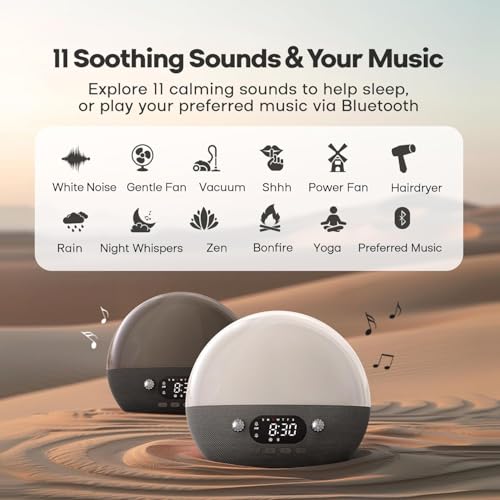 Dekala RestOnn Sunrise Alarm Clock Sunset Sound Machine 7-Day Programmable Loud Dual Alarm Clock, White Noise Natural Sounds for Sleeping Bluetooth Speaker Amber Night Light - Image 5