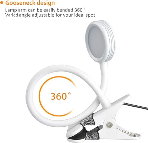 LEPOWER Clip on Light/Reading Lights/Book Light Color Changeable/Night Lights Clip on for Desk, Bed Headboard and Computers, Adapter Included (White) - Image 5