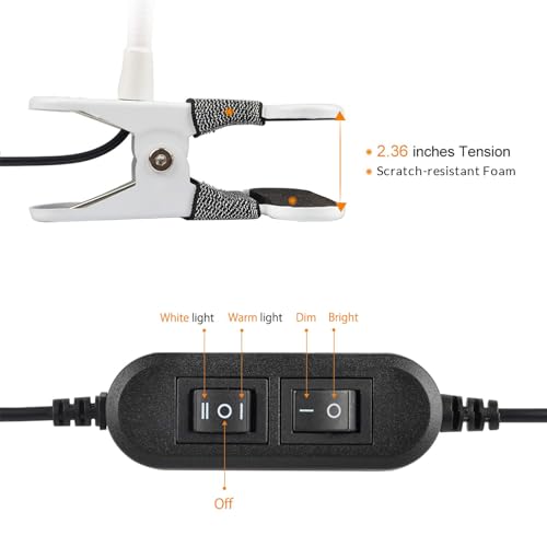LEPOWER Clip on Light/Reading Lights/Book Light Color Changeable/Night Lights Clip on for Desk, Bed Headboard and Computers, Adapter Included (White) - Image 3