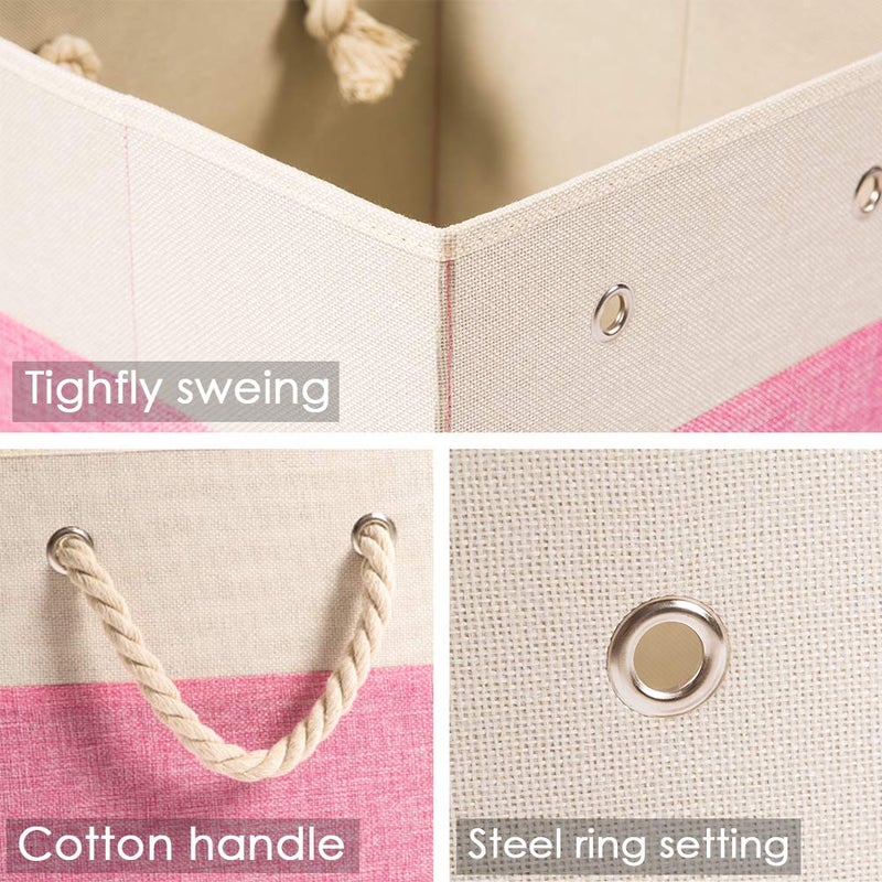 PRANDOM Cube Storage Bins 11x11 inch [4-Pack] Foldable Fabric Linen Storage Baskets Cubes Drawer with Cotton Handles Organizer for Shelves Nursery Closet Bedroom Pink - Image 4