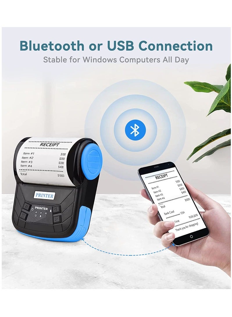 طابعة إيصالات محمولة لاسلكية 80 ملم بلوتوث USB متوافقة مع أنظمة أندرويد وiOS وويندوز ESC POS - Image 2