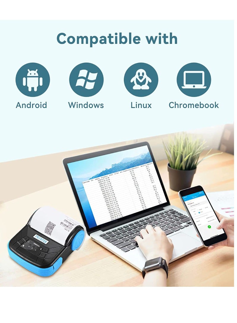 طابعة إيصالات محمولة لاسلكية 80 ملم بلوتوث USB متوافقة مع أنظمة أندرويد وiOS وويندوز ESC POS - Image 3