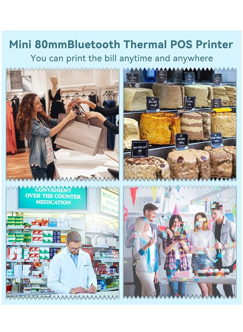 طابعة إيصالات محمولة لاسلكية 80 ملم بلوتوث USB متوافقة مع أنظمة أندرويد وiOS وويندوز ESC POS - Image 5