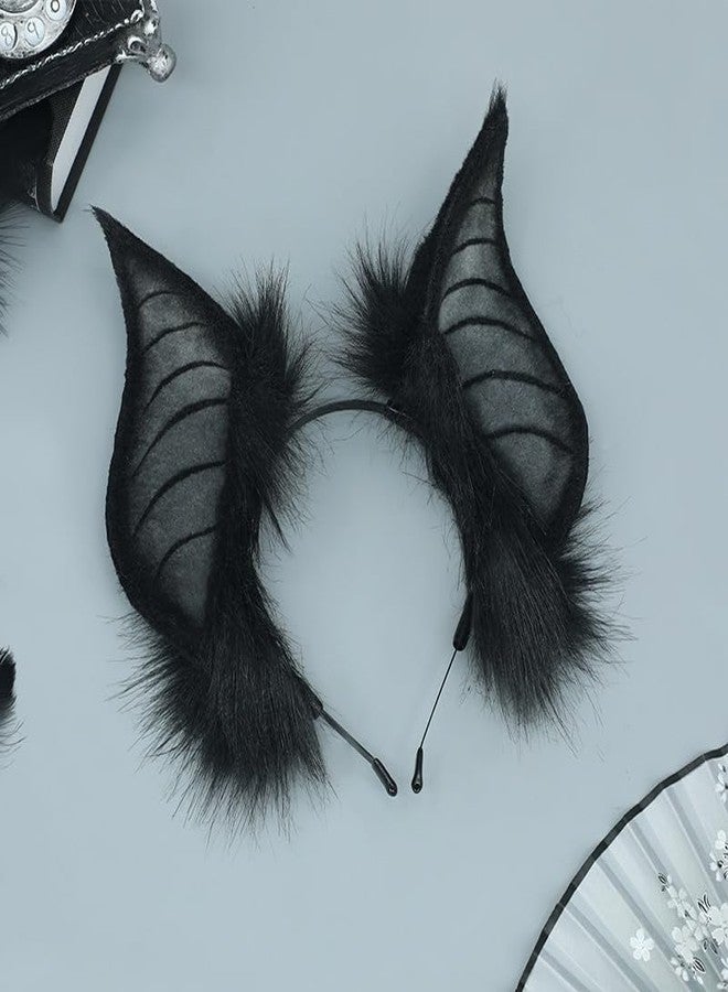 CCUUHJ Cute Handmade Faux Fur Bat Ears Headband Halloween Christmas Cosplay Party Costume Accessories (Black) - Image 4