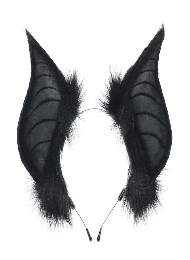 CCUUHJ Cute Handmade Faux Fur Bat Ears Headband Halloween Christmas Cosplay Party Costume Accessories (Black) - Image 1