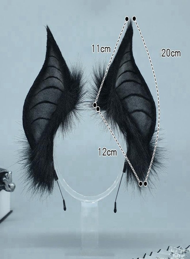 CCUUHJ Cute Handmade Faux Fur Bat Ears Headband Halloween Christmas Cosplay Party Costume Accessories (Black) - Image 5