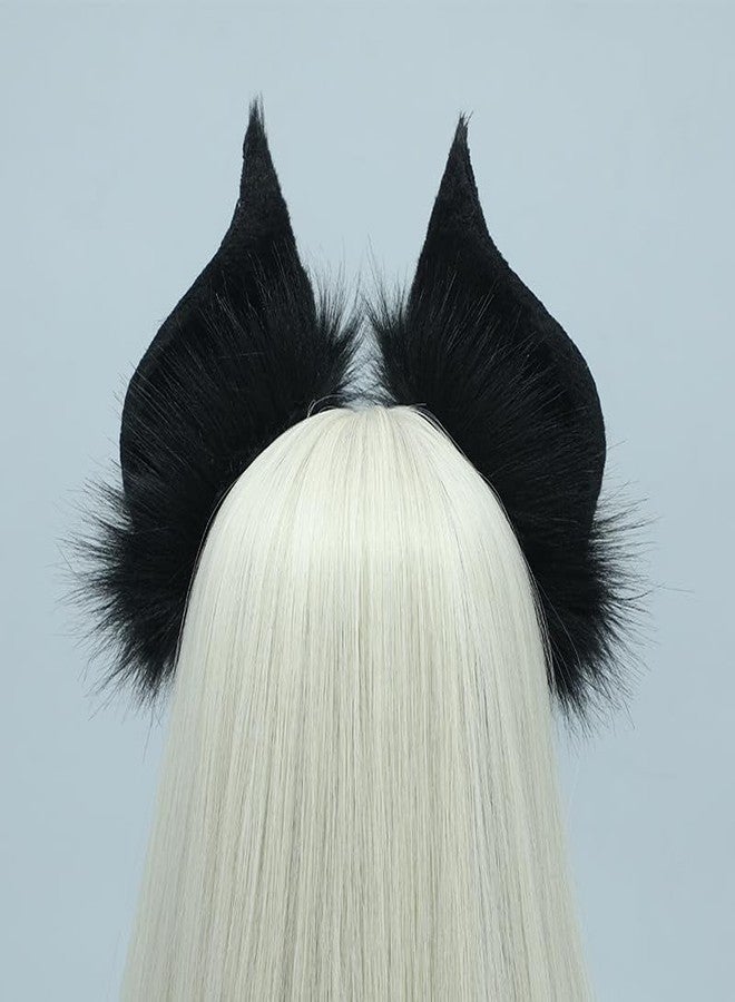 CCUUHJ Cute Handmade Faux Fur Bat Ears Headband Halloween Christmas Cosplay Party Costume Accessories (Black) - Image 3