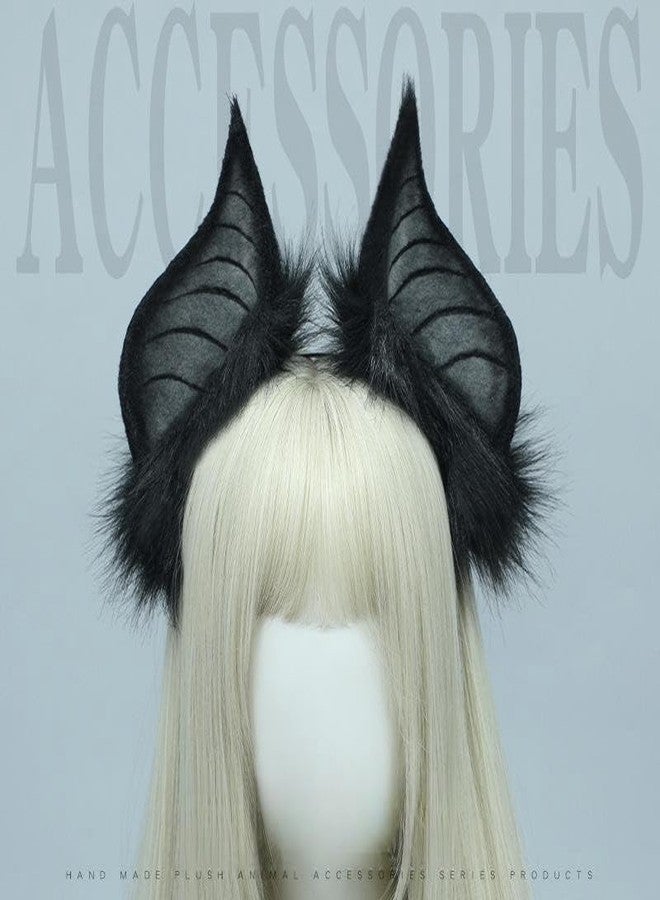 CCUUHJ Cute Handmade Faux Fur Bat Ears Headband Halloween Christmas Cosplay Party Costume Accessories (Black) - Image 2