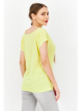 Zero Women Cowl Neck Cap Sleeve Plain Top, Yellow  - Image 2