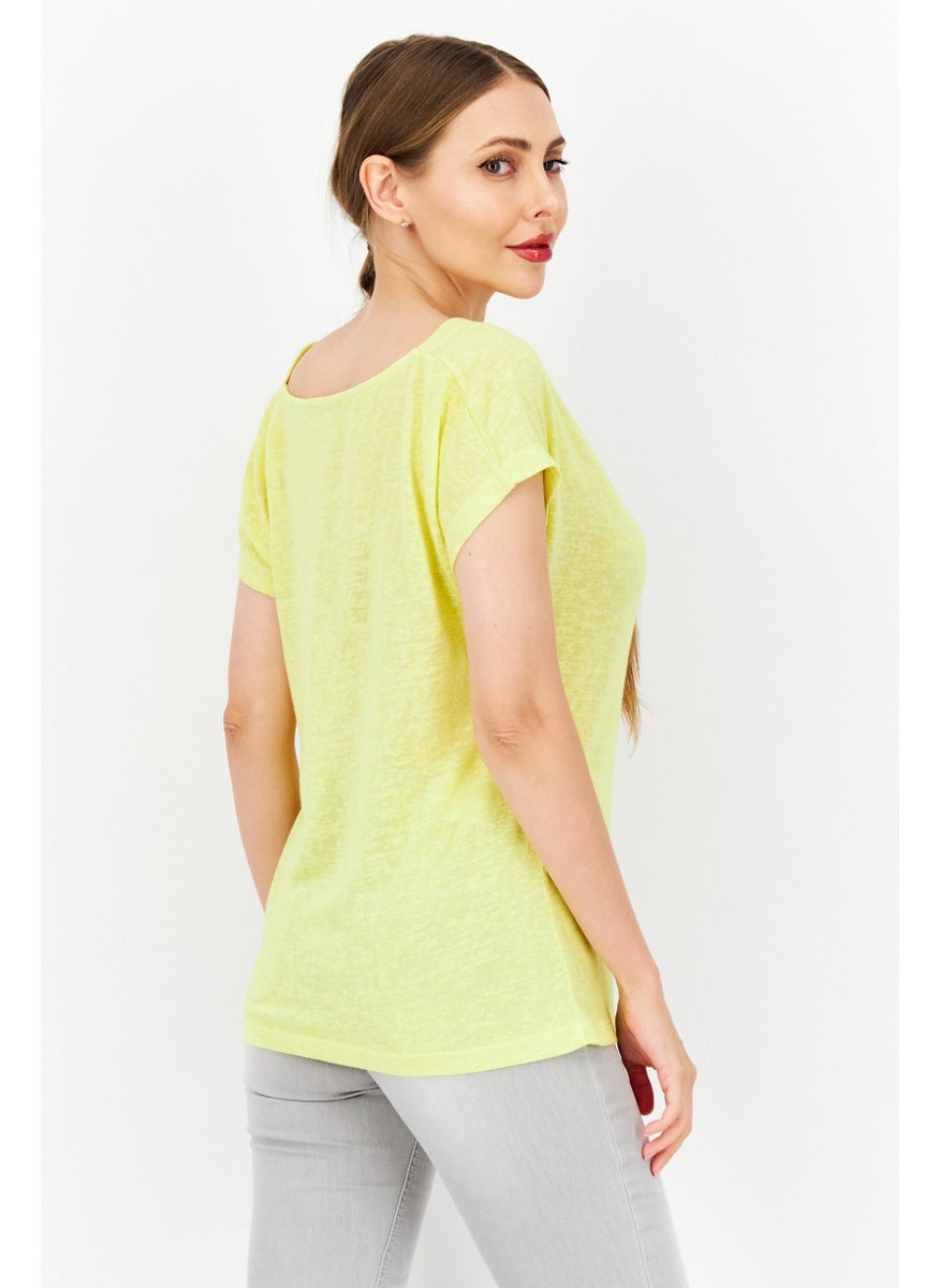 Zero Women Cowl Neck Cap Sleeve Plain Top, Yellow  - Image 2