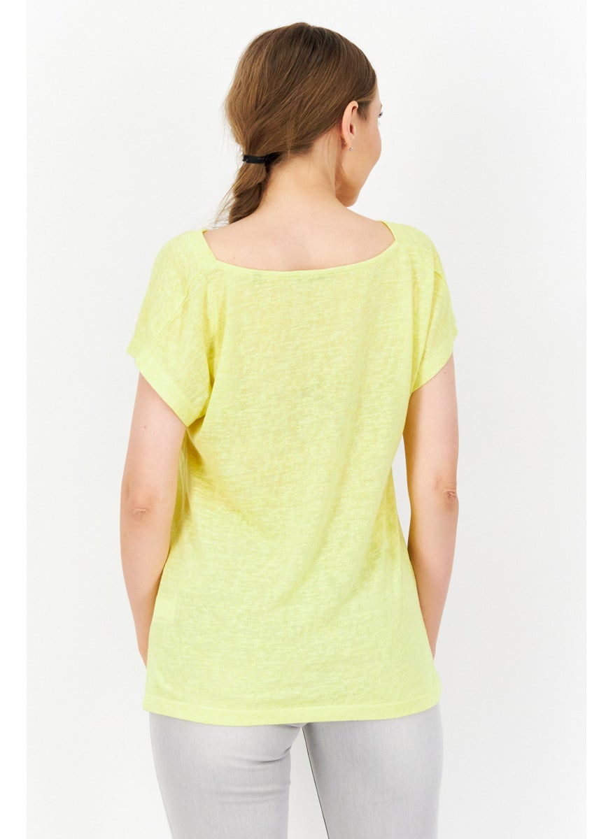 Zero Women Cowl Neck Cap Sleeve Plain Top, Yellow  - Image 3