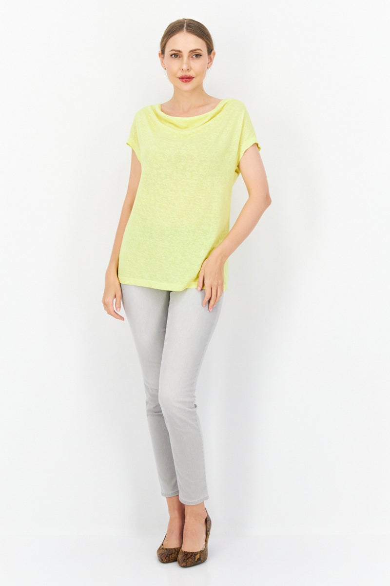 Zero Women Cowl Neck Cap Sleeve Plain Top, Yellow - Image 4