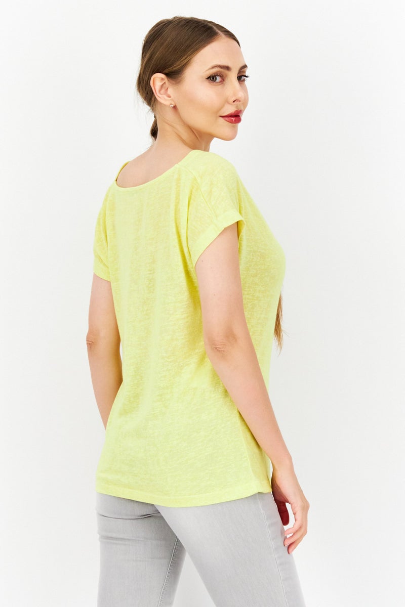 Zero Women Cowl Neck Cap Sleeve Plain Top, Yellow - Image 2