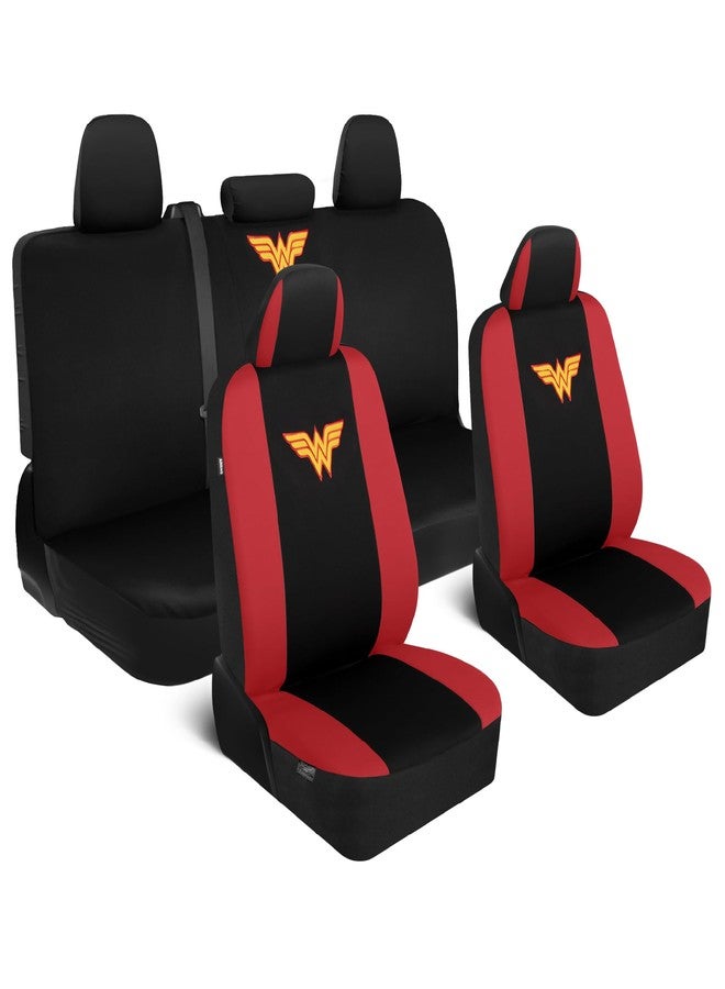 BDK Wonder Woman Car Seat Covers - Full 9 Piece Set - Warner Brothers Polyester Seat Protectors Black & Red - Image 1